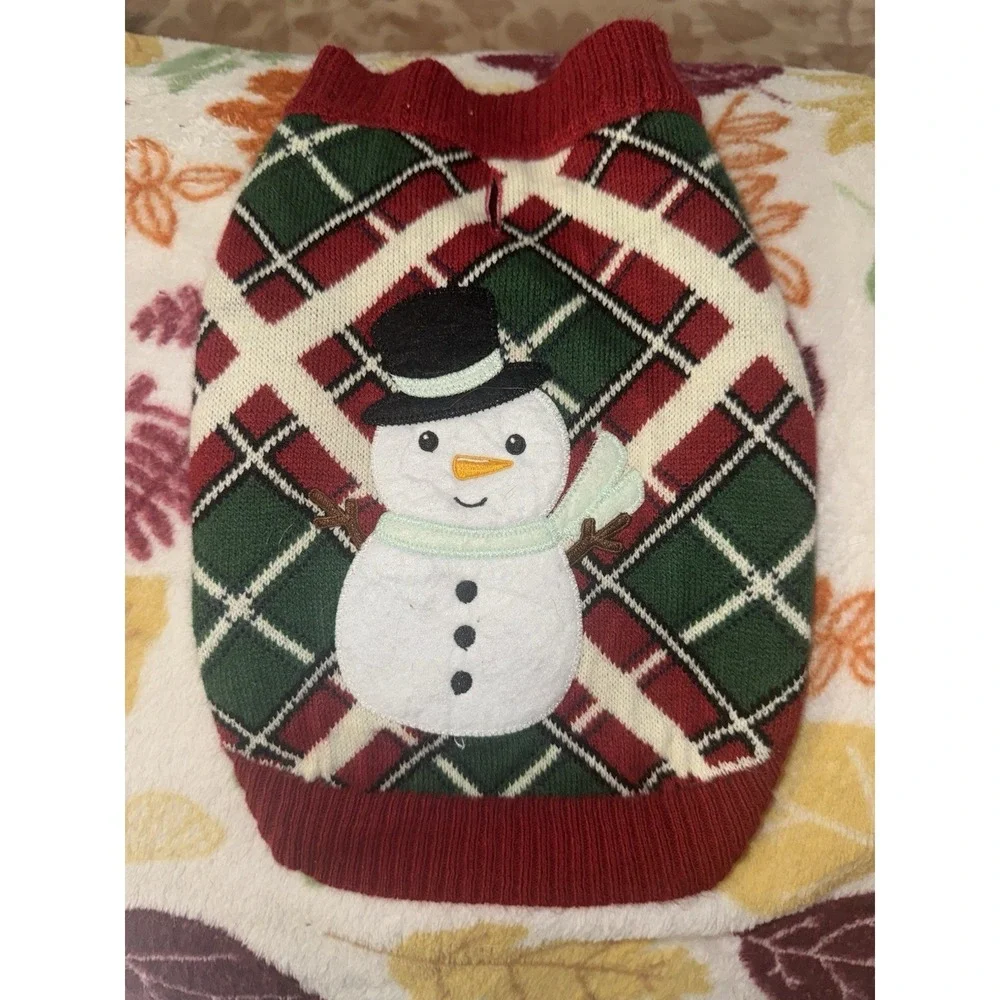 Snowman Argyle Dog Sweater Christmas Winter‎ Xs